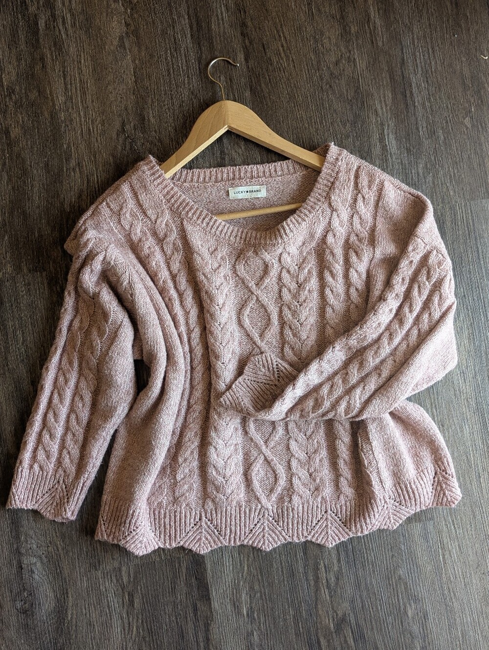 Lucky Brand Dusty Pink Cable Knit Scoop Neck Sweater XXL